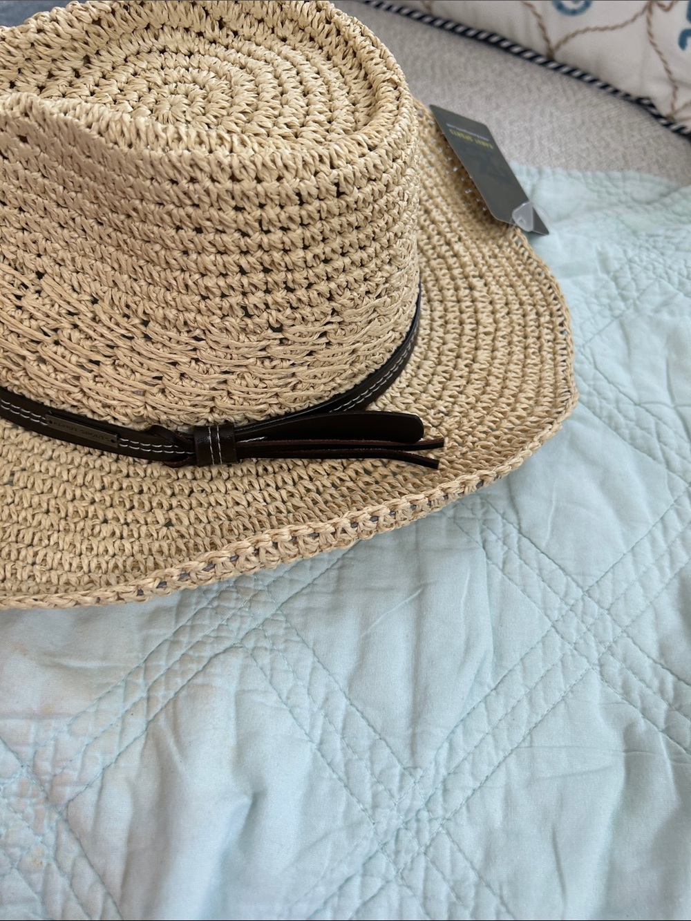 Woven Straw Sun Hat with Black Trim Unisex - Picture 3 of 3